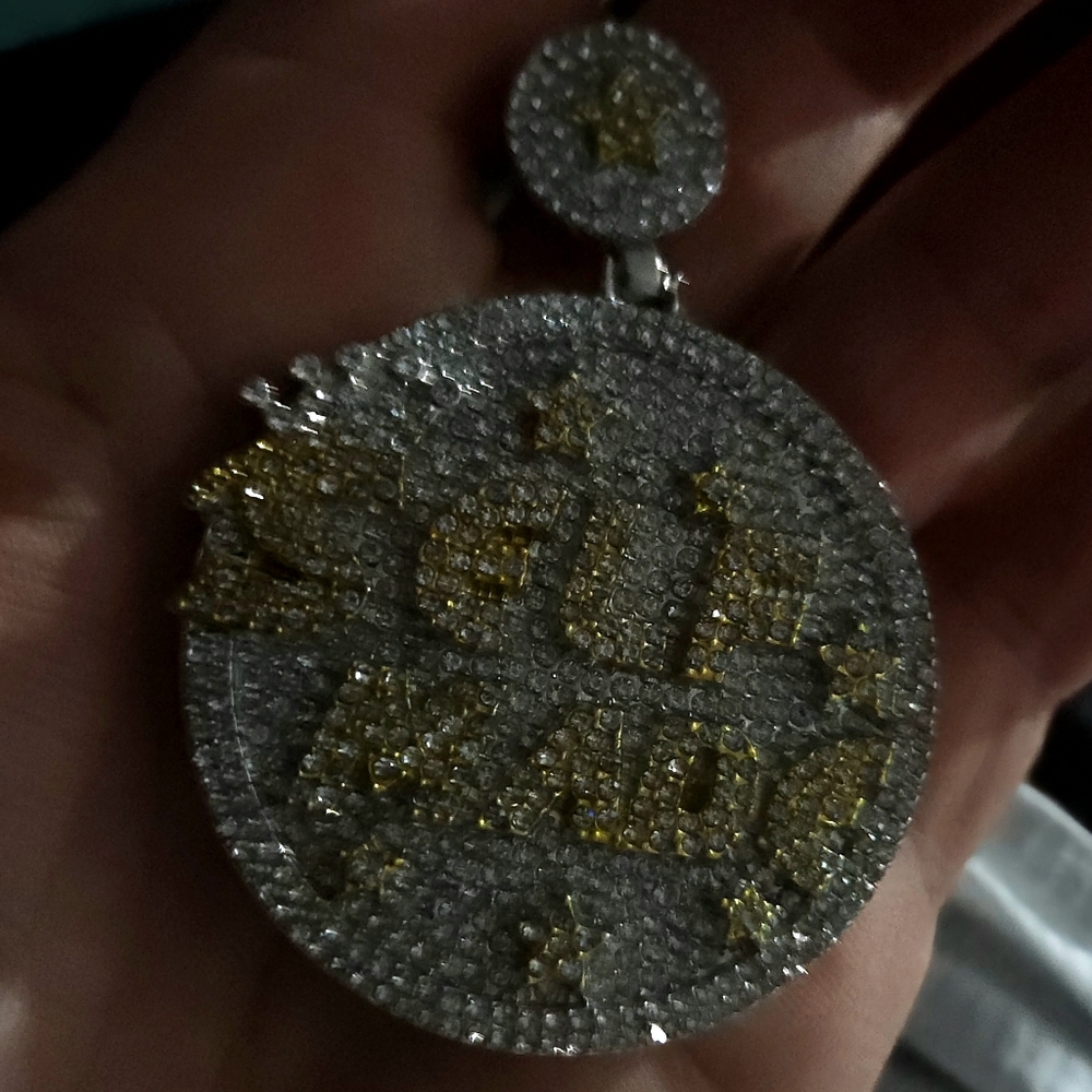 Solid Sterling Silver and Gold Iced Round self Made Pendant With Moissanit New